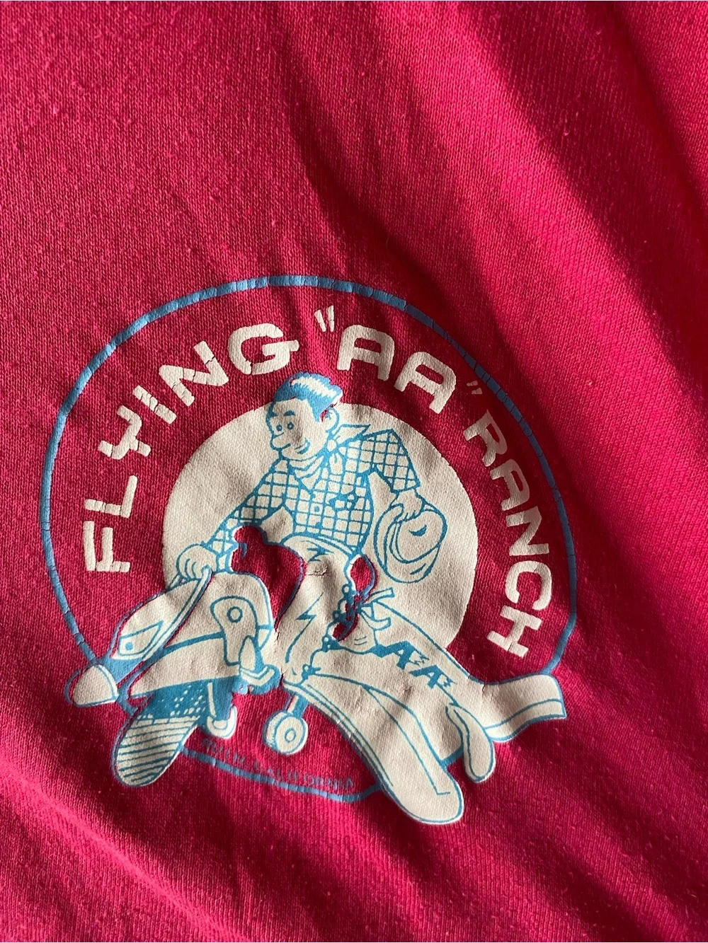 Vintage 90s Jerzees Flying AA Ranch T-Shirt XL Pink Cowboy Graphic Tee